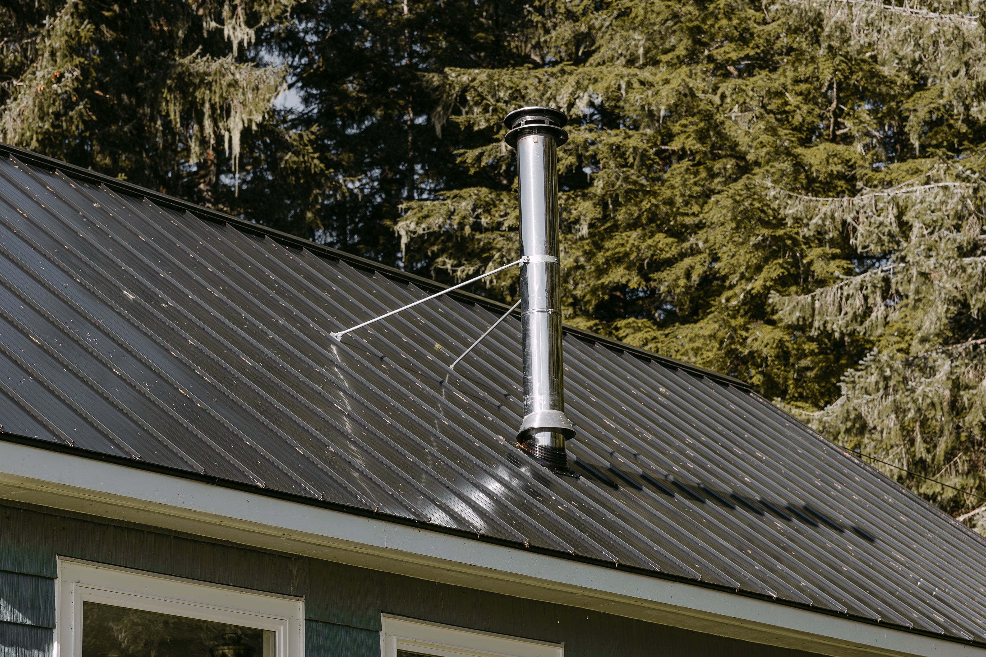 metal roof with a chimney pipe 