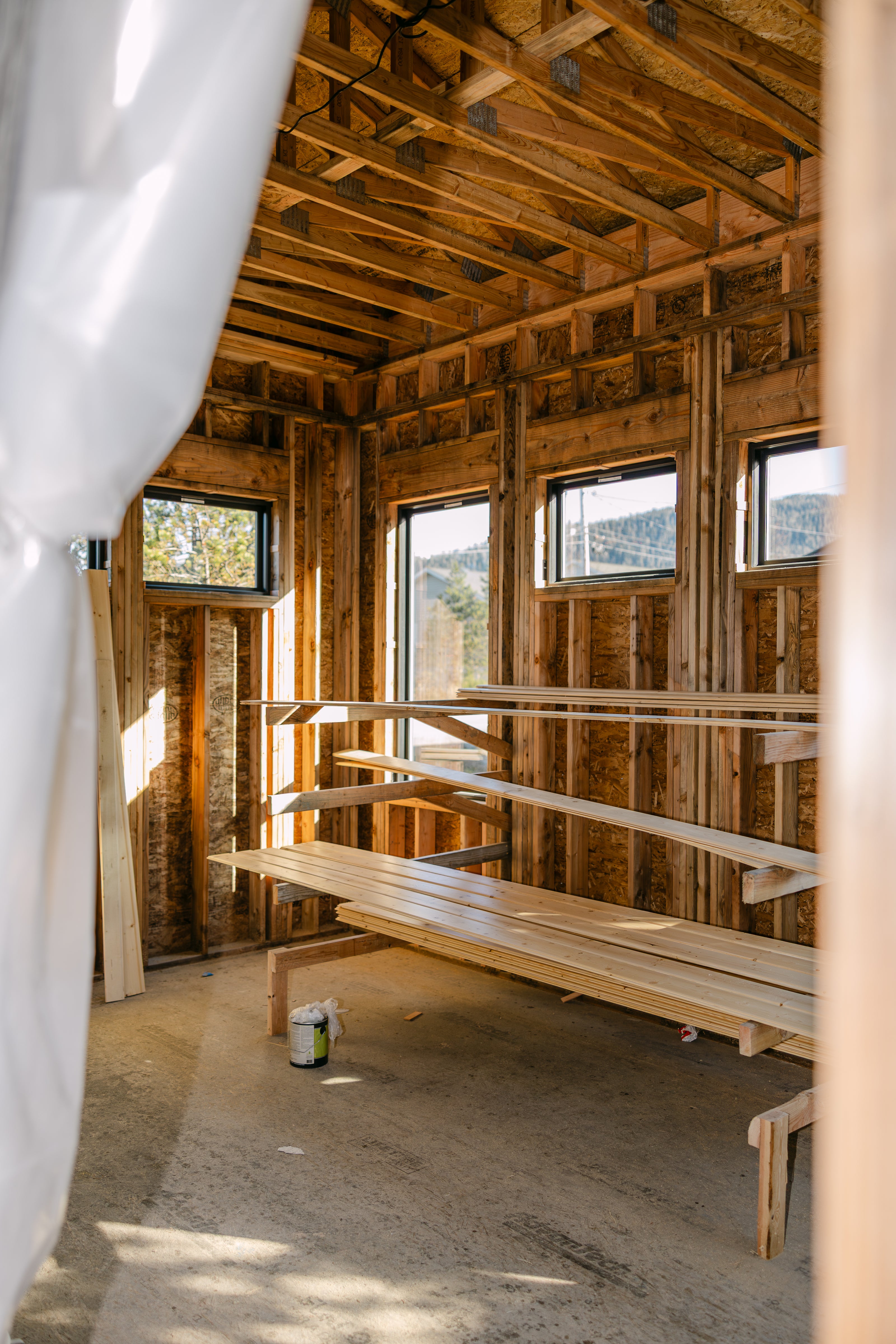 Interior wooden framing of a house