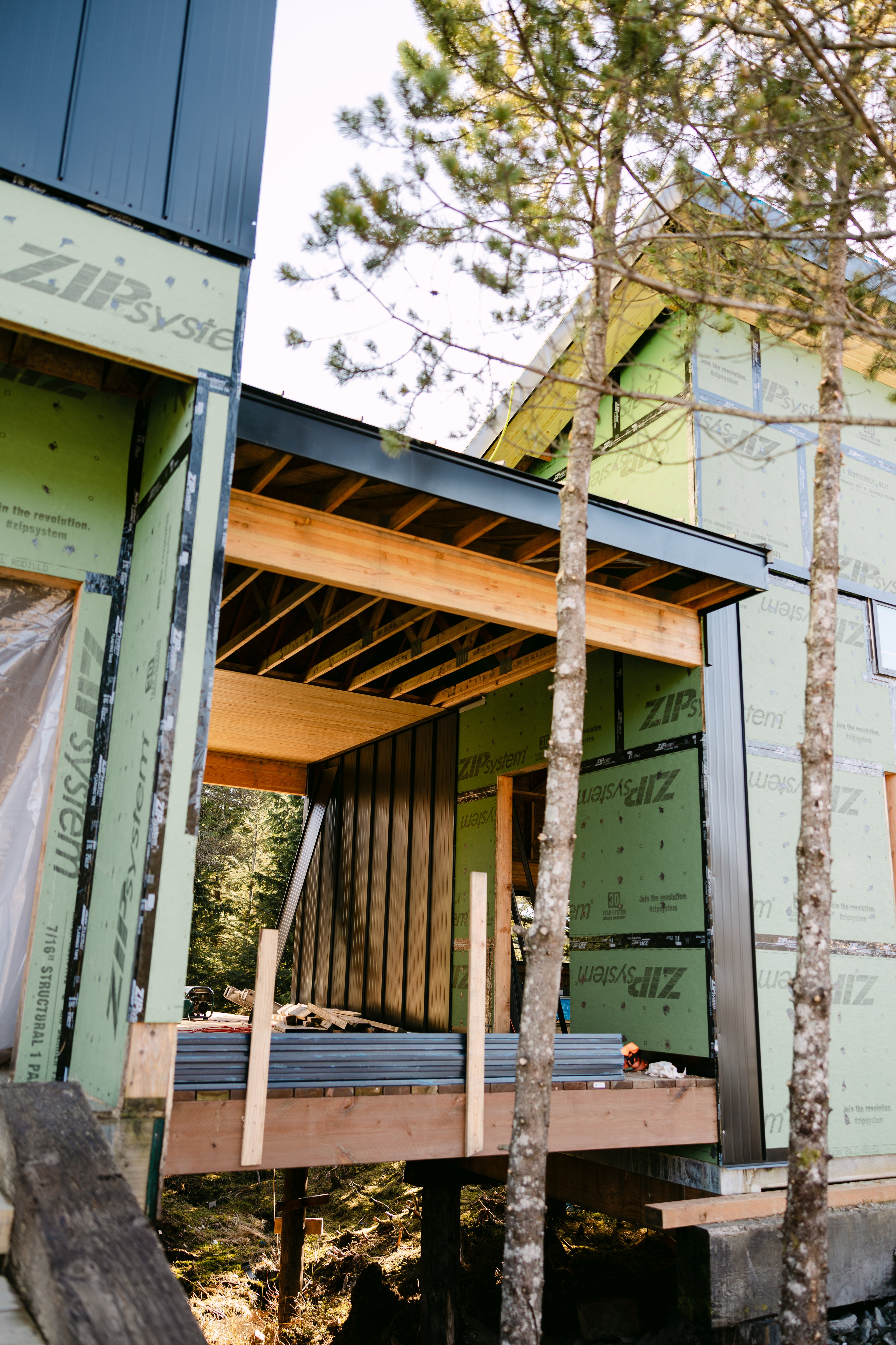 Construction site showing wooden framework 