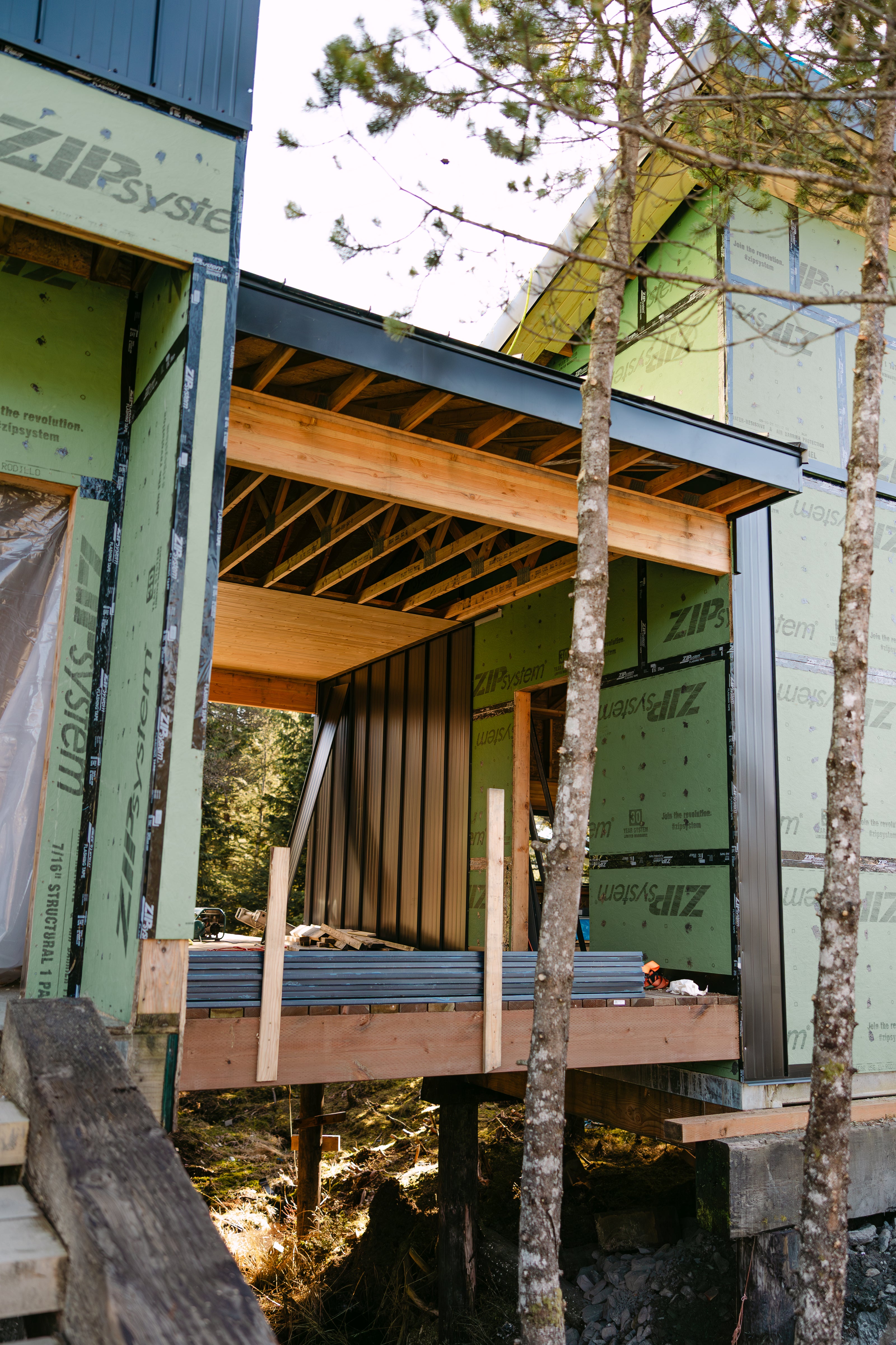Construction site showing wooden framework 