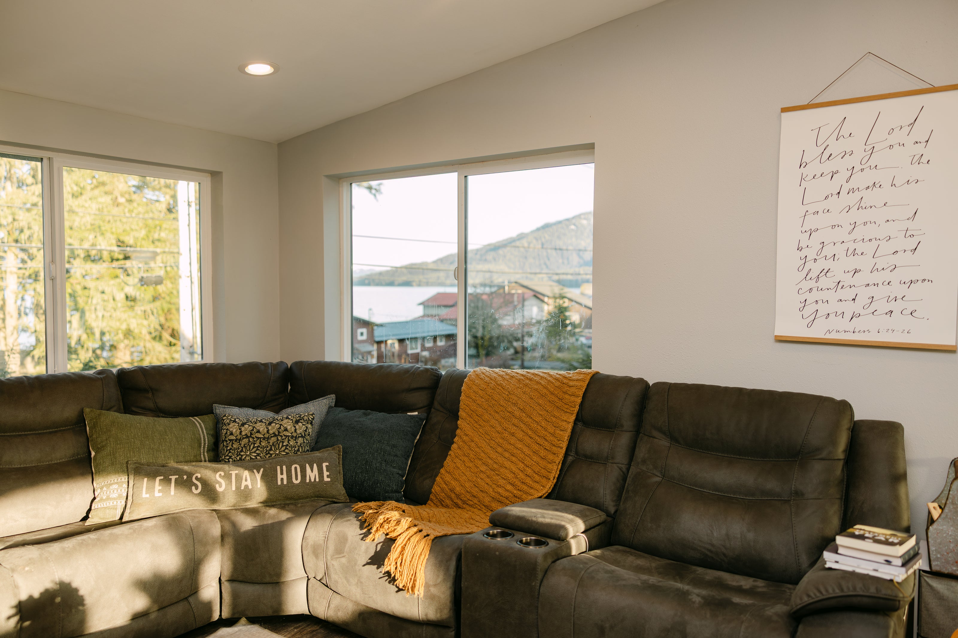 living room with a large, comfortable sectional sofa
